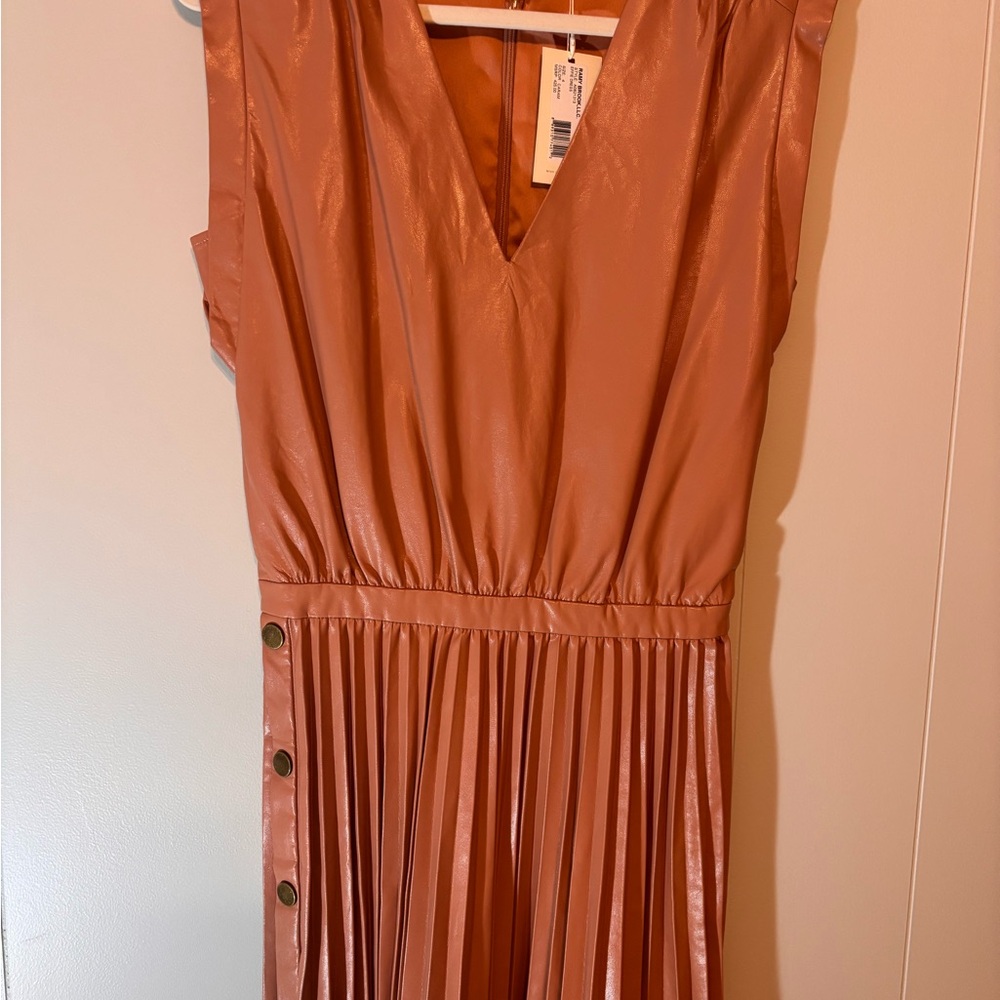 Ramy Brook Sleeveless V-Neck Pleated Midi Dress in Rusty Copper